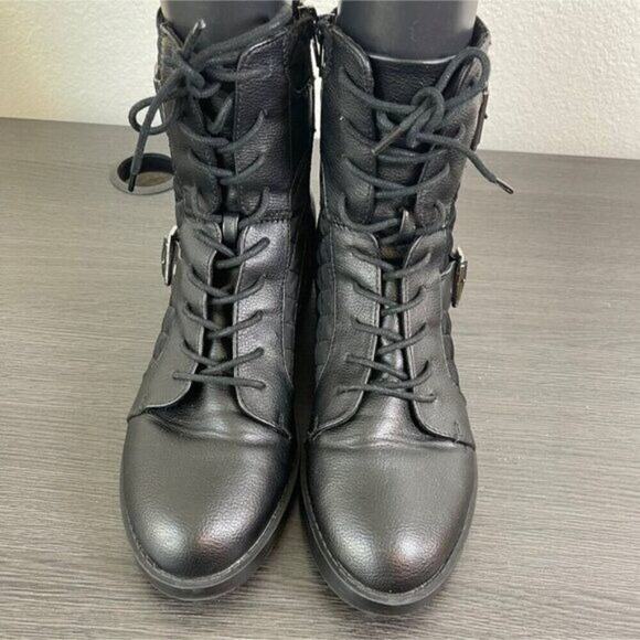 Rocket Dog Pearly Womens Combat Boots 9.5 Black Quilted Lace Up Buckle Moto Zip - Picture 2 of 10